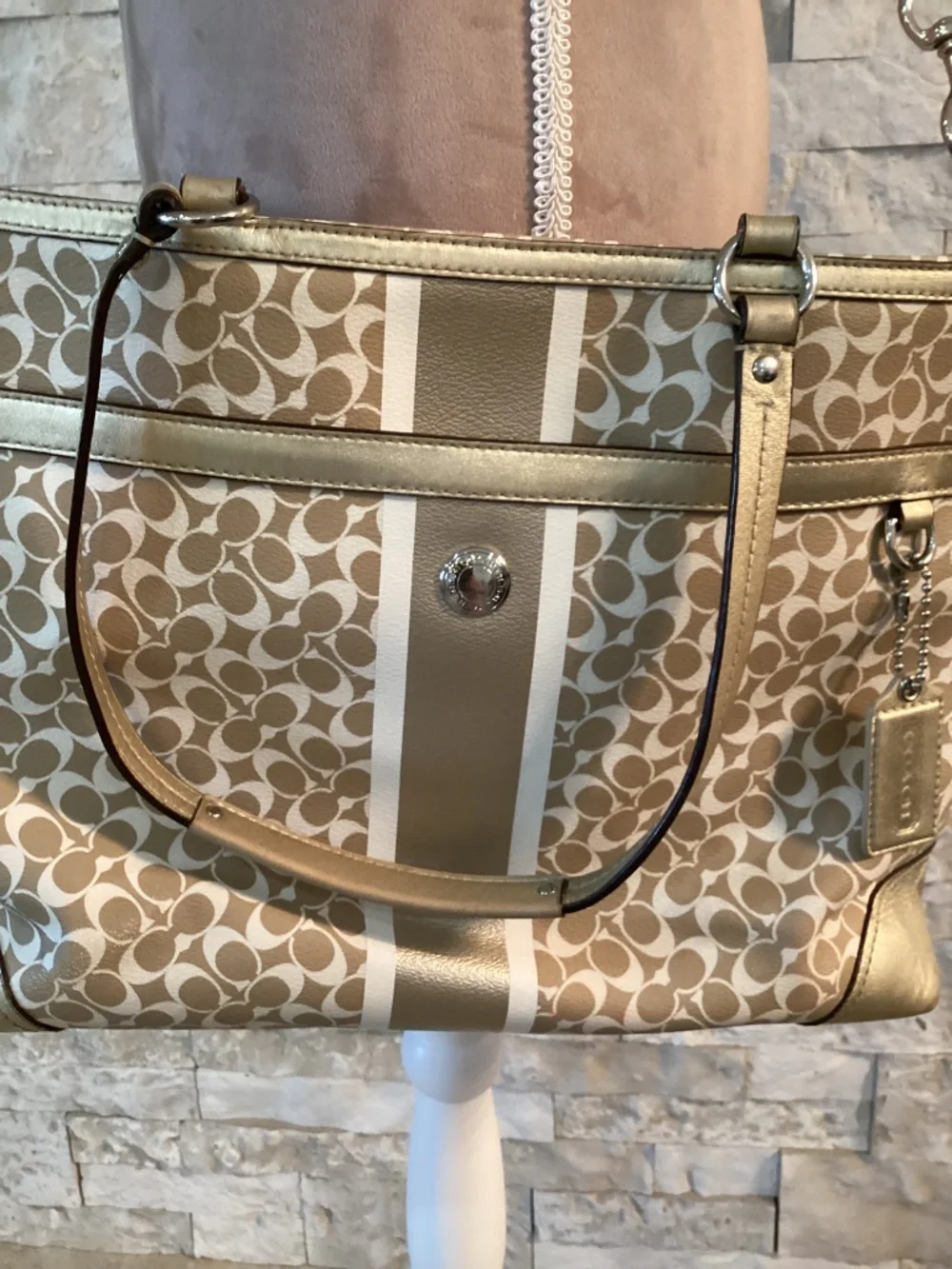 Coach Heritage Stripe Signature Diaper Bag